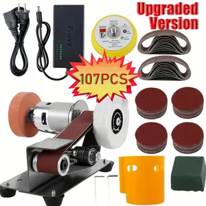 107PCS 3-in-1 Mini Belt Sanding Machine with 15 Degree Electric Desktop Sander 7 Adjustable Speed Buffer Polishing Tools for DIY Metal Wood Crafts