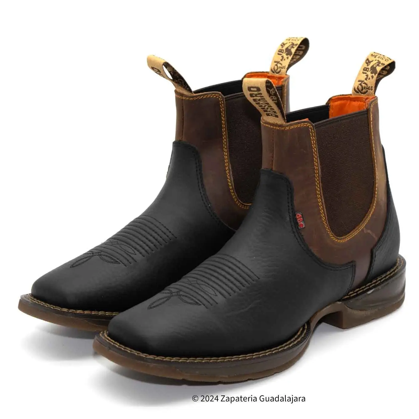 Daydo Mix Rhino Black Square toe rubber sole leather boot-8045
