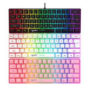 HXSJ New Wired 61 Key Thin Film Keyboard RGB Light USB Plug and Play Dual Color Injection Molding Keyboard Character Illumination Suitable for Games, Office, Home Use