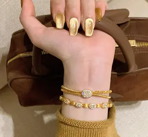 Double-Layer Shiny Gold Thread Bracelet For Women, Light Luxury, High-End Feel, Luxurious Vintage Brushed Bracelet
