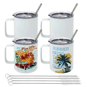 12 oz Sublimation Tumbler with Handle and Straw Stainless Steel Blank Coffee Mugs Double Vacuum Insulation Heat Press Transfer Printing DIY Cups