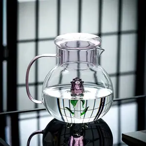 High-Value Rose Glass Kettle High Temperature Resistant High Borosilicate Glass with Handle Transparent Household Water Kettle tea pot flower teapot Glass Teapot Modern Kitchenware