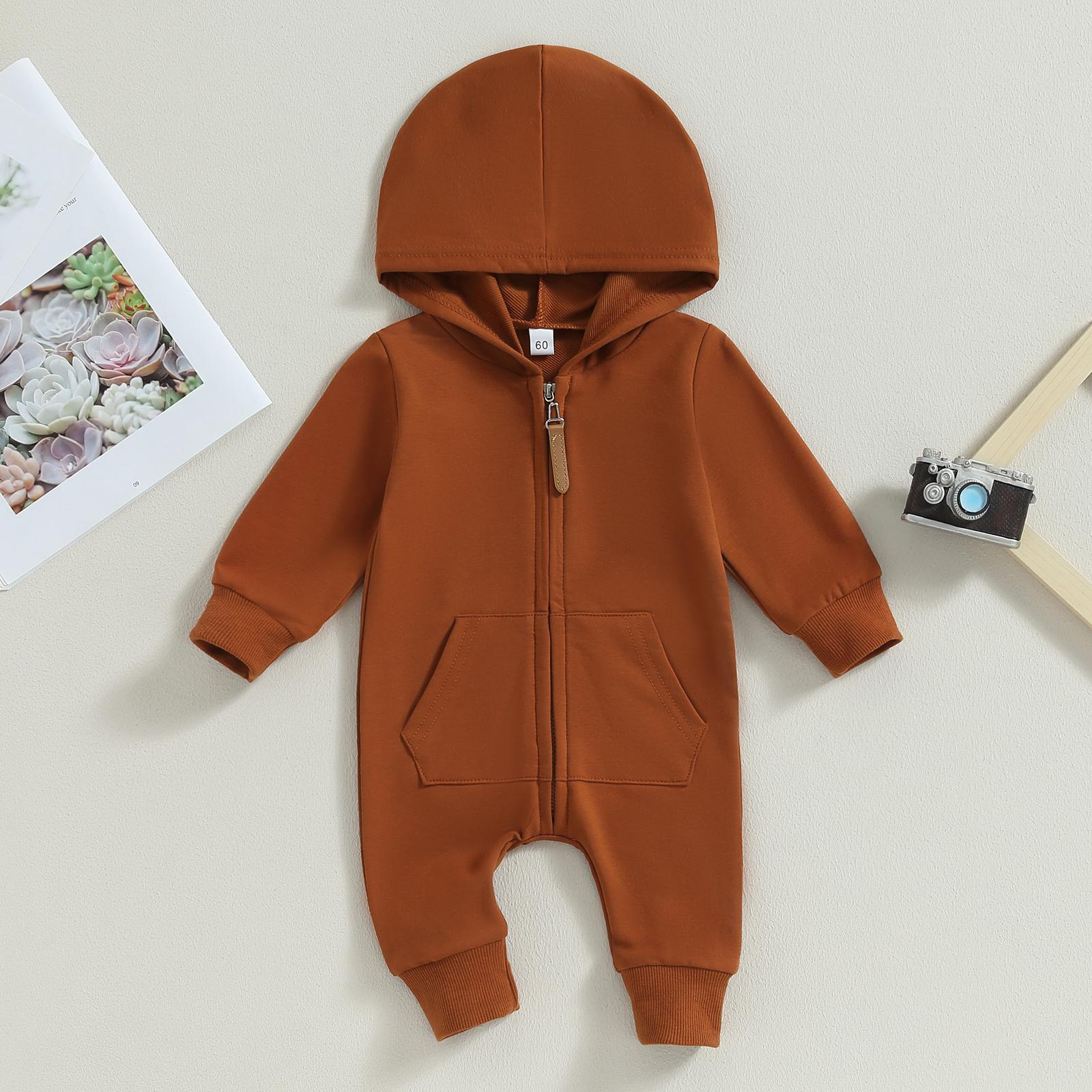 Fall Baby Clothes Newborn Boy Girl Romper Solid Long Sleeve Hoodie Jumpsuit Winter Infant  Outfit