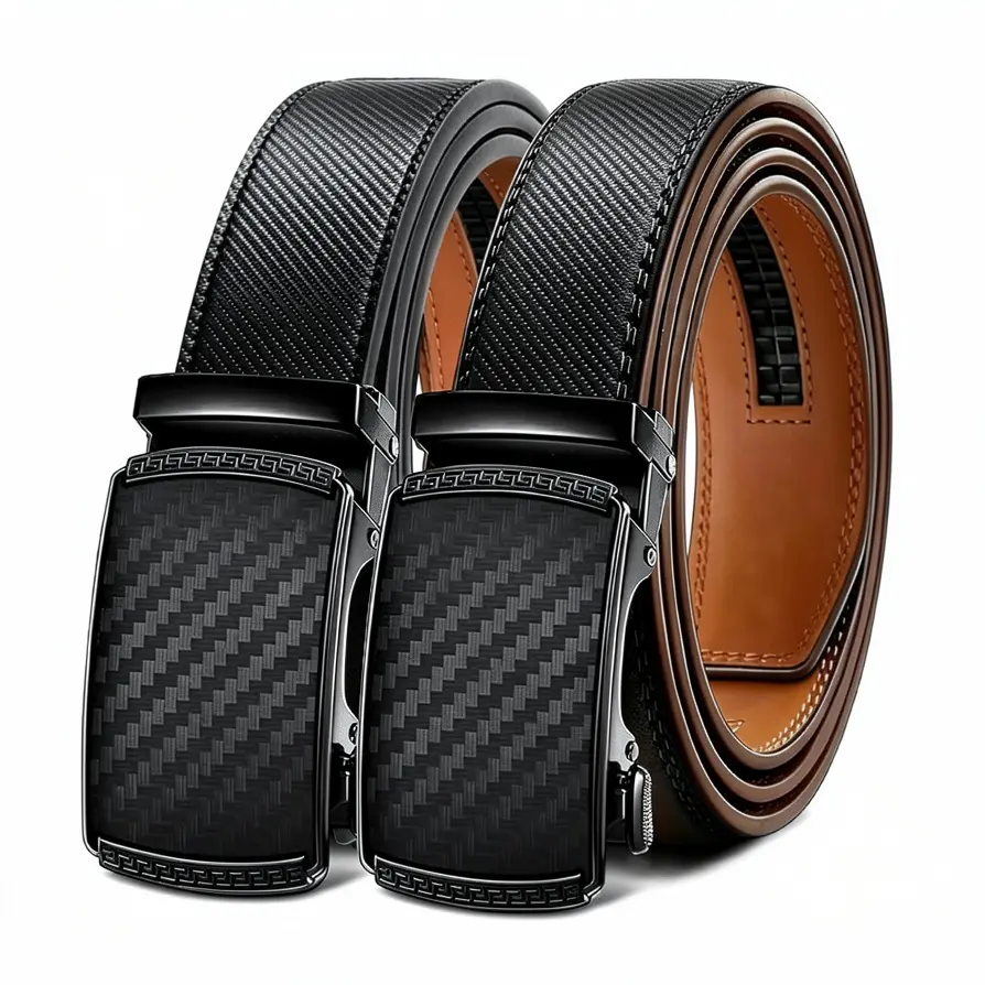 Men's 35mm Leather Ratchet Waist Belt, Fully Adjustable Customizable Fit Design, Smooth Effortless Styling, Multi-Scene Casual Leather Belts