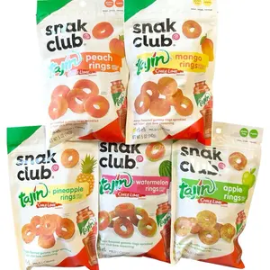 Snak Club Tajin Rings 5-Pack - Watermelon - Mango - Pineapple - Apple - Peach - all 5 oz bags bulk gummy candy