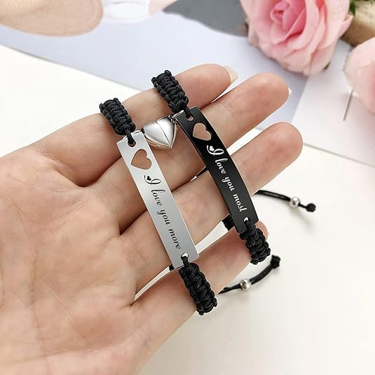 Heart Matching Couples Bracelets - Adjustable Braided I Love My Boyfriend Girlfriend Long Distance Bracelets, Lovers His Hers Relationship Promise Bracelet Jewelry Anniversary Christmas Birthday Gifts