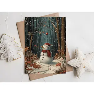 Snowman in the Forest Personalized Christmas Card