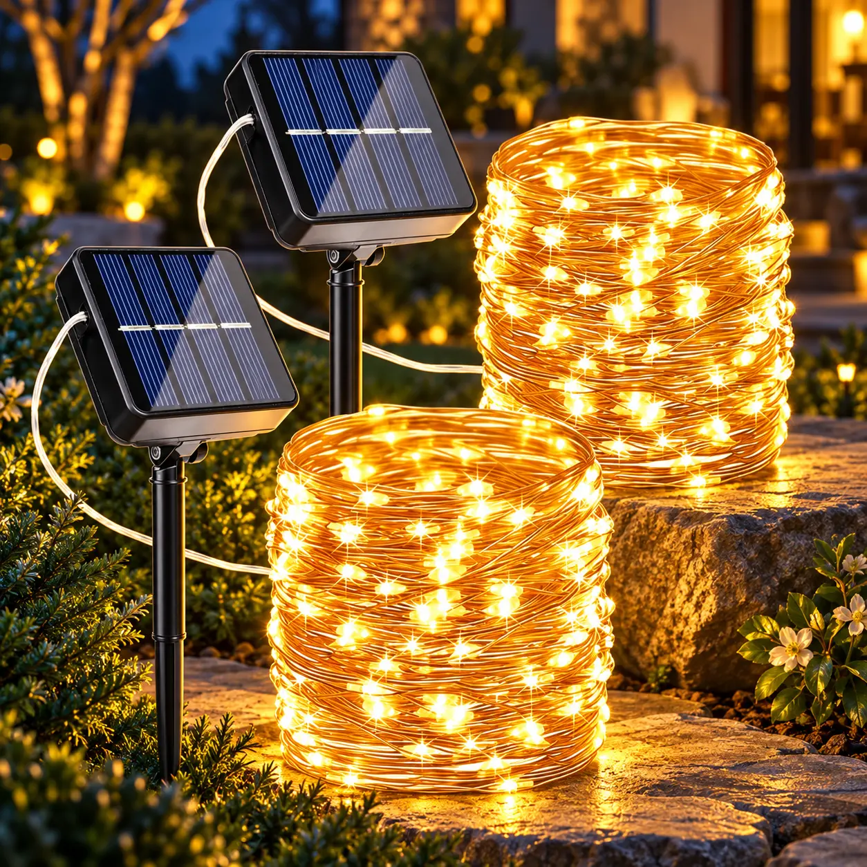 2-Pack Solar Outdoor String Lights, 64FT 200 LED Waterproof Fairy Lights with 8 Modes for Garden, Party, Patio Decor, Solar Outdoor Lights