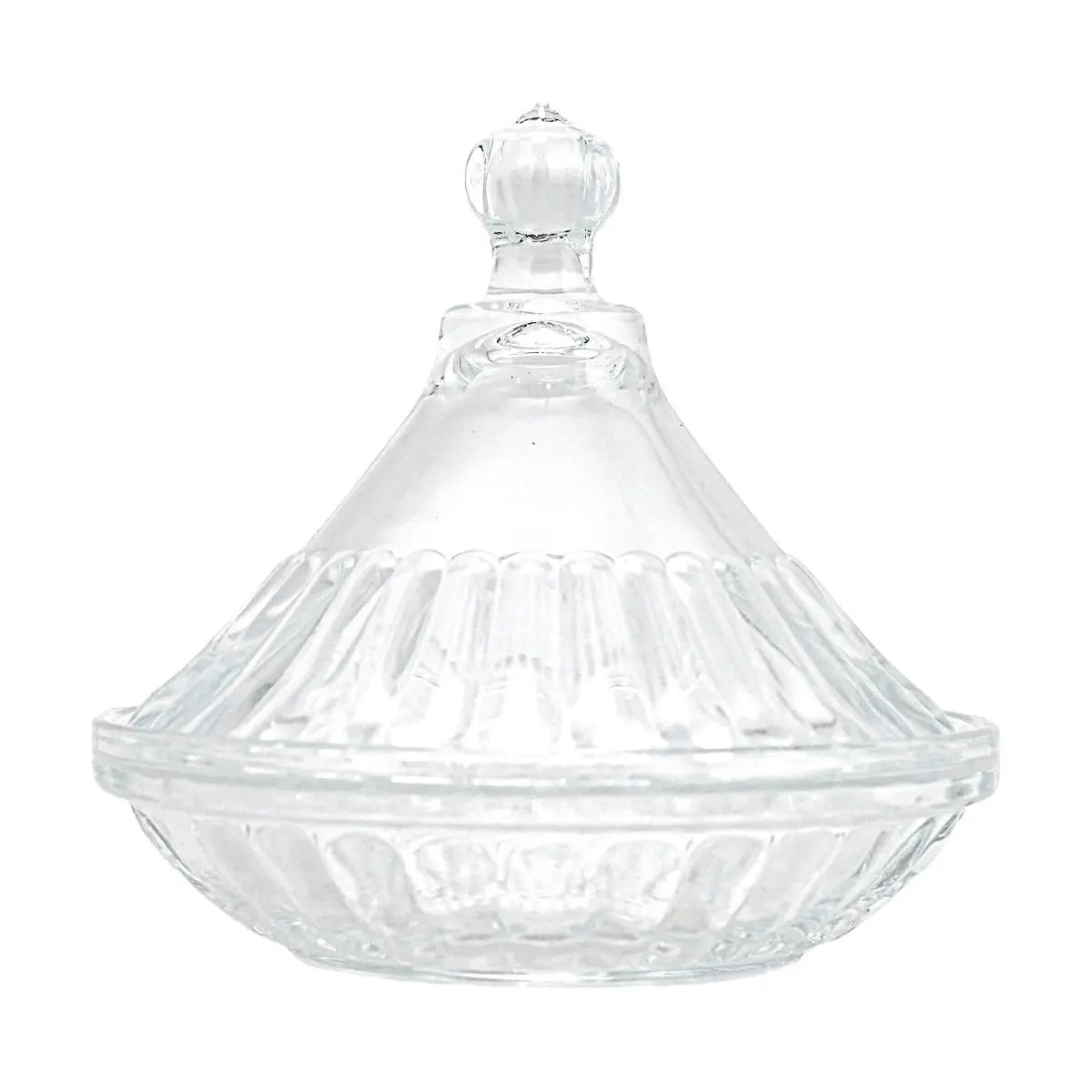 KAWASIMAYA Moroccan Tagine Sugar Jar, 126mm Wide Mouth Glass Storage Canister, Vertical Ribbed Design for Kitchen & Home Decor