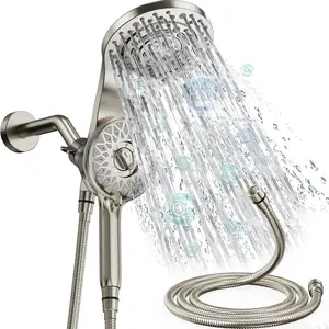Dual Shower Heads with Handheld  Combo, High  2 in 1 Rainfall Shower Heads with 9  Modes,  Double Showerhead, Brushed Nickel