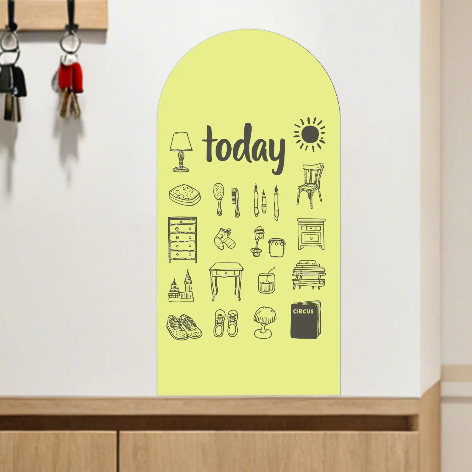 Arch Wall Decal, Minimalist Color Block Design, Easy Peel & Stick Installation, Durable Magnetic Board for Home Decor