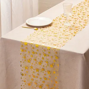 1pc Gold Star Sequin Tablecloth for Elegant Party Decor Polyester Glitter Table Cover for Christmas Birthday Celebrations No Assembly Required Sparkling Atmosphere Decoration for Events