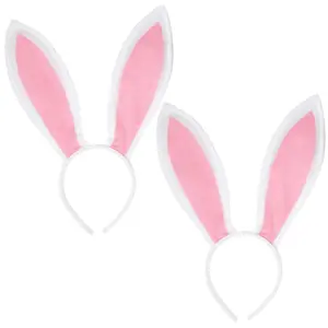 Bunny Ears Headband - Plush Easter Rabbit Ears (White + Pink) - FUNCREDIBLE