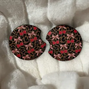 Cheetah with Cherry & Bows -Car Coaster inserts