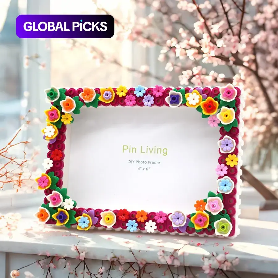 Floral Bouquet 6-Inch Building Block Photo Frame, Summer Bloom Design, Creative Handmade Wall-Hanging Display Frame, Photo Frames For Wall #GLOBAL PICKS