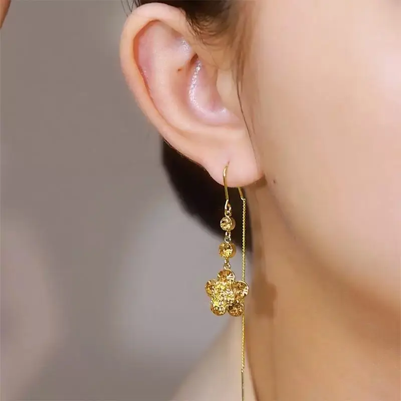 Floral Threader Earrings for Women 2025, Minimalist Long Tassel Design, Elegant Luxury Jewelry DZEH3443