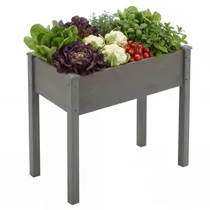 All-Natural Fir Wood Raised Garden Bed with Legs, 34x18x30 Inch Weather Resistant Elevated Planter Box, Includes Liner for Herbs Flowers Vegetables – Outdoor Use