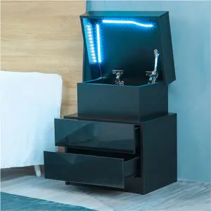 LED Nightstand with 2 Drawers, Side Nightstand with LED Light, Nightstand with Drawers for Bedroom Furniture