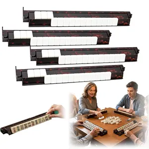 Tortoise Shell Mahjong Racks with Pushers, 17.5 Inch Extended Acrylic Majiang Tile Holder Set of 4, Non-Slip American Style Tabletop Accessories for Daily Tile Building