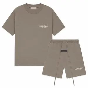 (Tee and shorts) Fear of God Essentials T-shirt & Shorts Set Desert Taupe OVER SIZE Casual Wear Comfortable Fit Simple Design Versatile Everyday Wear Menswear Tops Crewneck ShortSleeve