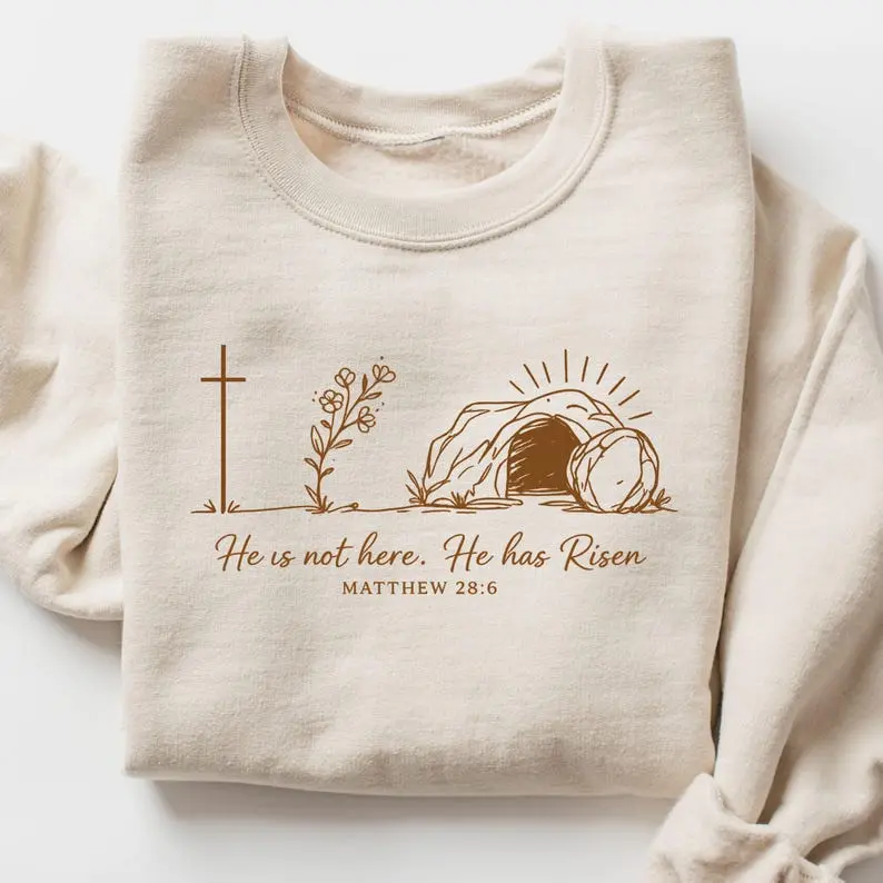 He Has Risen Sweatshirt, Women Christian Easter Outfit, Bible Verse Faith Style