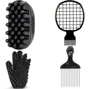 Twist Hair Sponge Brush Set for Men & Women Curl & Coil Styler with Metal Pick Comb Perfect for Afro & Short Hair High Quality Durable Food Grade Rubber