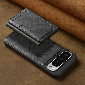 Magnetic Faux Leather Phone Case with Card Holder, Shockproof Phone Protective Cover, Smartphone Protector, Phone Accessories Compatible with Google Pixel 9 Pro XL 8 7, Casing