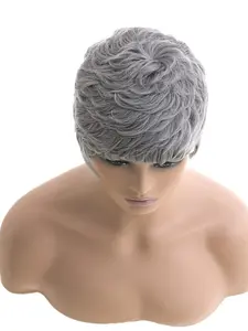 Short Grey Pixie Cut Wigs for Pixie Cut Short Wavy Layered Wavy Wigs Short Wigs (Grey)