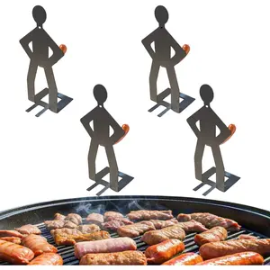 4 PCS Funny BBQ Stand Man Hot Dog Holder Reusable Stainless Steel Hotdog and Sausage Stand Portable Hot Dog Roaster Barbecue Grill Accessories Ideal For Camping And Party Gifts Utensils 7.87"L x 3"W