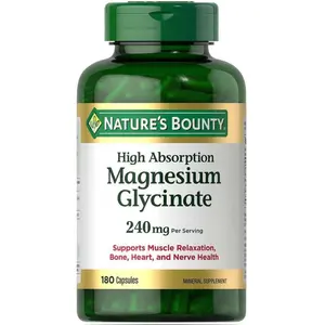 Nature's Bounty High Absorption Magnesium Glycinate 240mg 180 Capsules Supports Muscle Relaxation Bone Heart & Nerve Health Non-GMO Vegetarian Supplement