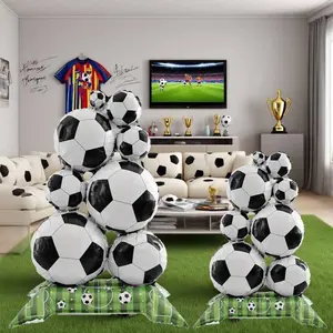 2pcs Large + Medium Standing Football Balloons, Aluminum Foil, Soccer Theme Home Decor, Props, Indoor Decoration Atmosphere Creator