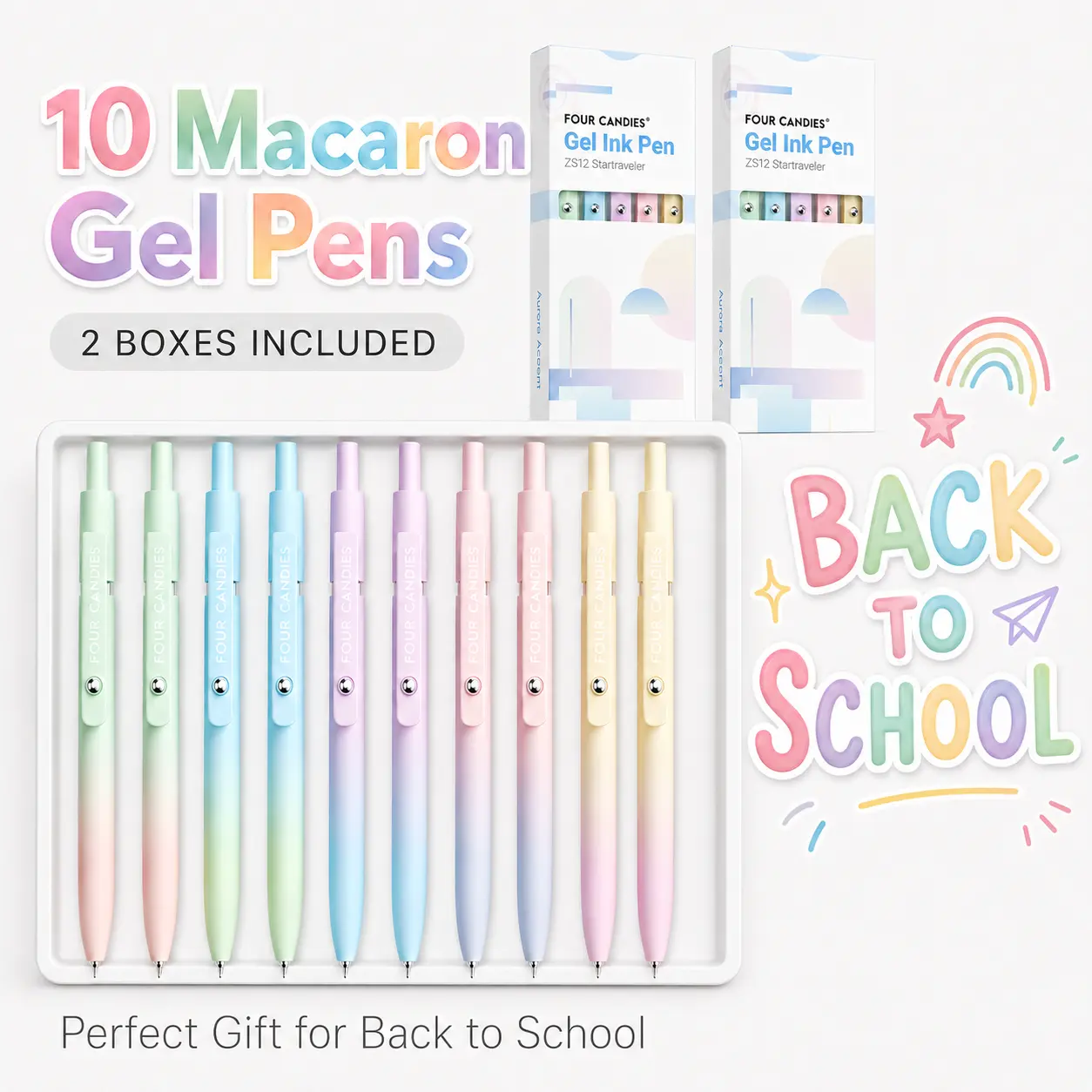 [Back to School Shopping] Four Candies 0.7mm Gel Pens, 5/10/12 Pcs Quick Dry Black Ink Fine Point Smooth Writing Pen, Aesthetic School Office Supplies, Perfect Gifts for Nurses Teens & Women,(5/10 Pcs Gradient-Black Ink)