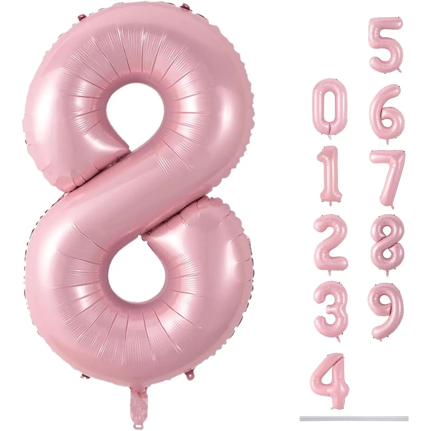 Pastel Pink 8 Balloons, 40" Giant Helium Foil Number 0-9 Light Pink Birthday Balloon for Girls, Self Inflating Digit 8 Balloons for Women Anniversary Graduation Princess Party Decorations Supplies