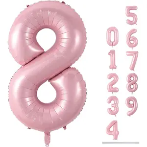 Pastel Pink 8 Balloons, 40" Giant Helium Foil Number 0-9 Light Pink Birthday Balloon for Girls, Self Inflating Digit 8 Balloons for Women Anniversary Graduation Princess Party Decorations Supplies