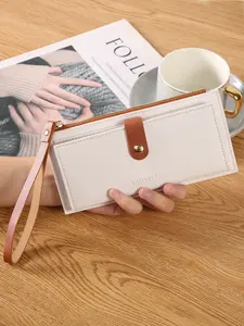 New Multifunctional Ultra-Thin Long Wallet for Women, Fashionable Folded Zipper Clutch Bag, Pure Color Portable Coin Purse