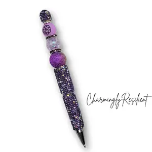 Charmingly Resilient Head Chakra Purple Rhinestone Refillable Pen - Smooth Writing Pen, Stationery Supplies, Writing Stationery, Office Essentials, Single Item