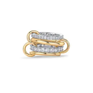 Gold  Interlocked Stackable Rings for Women - Statement Multi Ring Mixed Metals Stack - Cubic Zirconia Two-Toned Stacking Jewelry