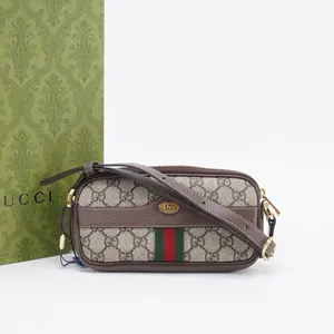 Pre-owned GUCCI canvas Crossbody Bags Ophidia Mini GG Supreme Beige Brown Shoulder Bag BGP210477