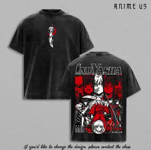 Inuyasha Kagome Shikon Jewel Quest Shirt Sesshomaru Kikyo Naraku Miroku Sango Shippo Anime Vintage Washed Oversized Tee Feudal Japan Adventure Streetwear