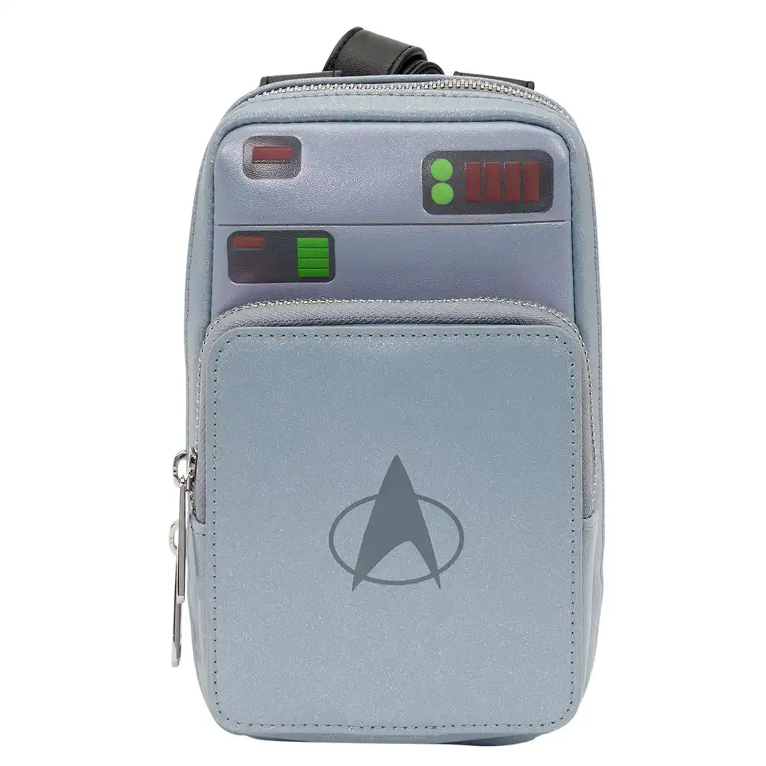 Loungefly Star Trek Tricorder Graphic Crossbody Bag, Shimmer Faux Leather with Debossed Detailing and Glow-in-the-Dark Accents, Crossbody Shoulder Purses, Sling Crossbody Bags