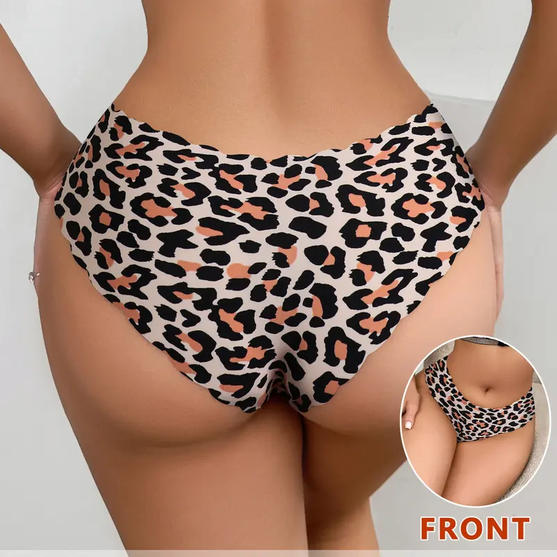5 pieces of seamless Leopard Print Bikini panties, low-waist sexy women's underwear