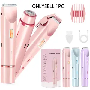 2-in-1 Electric Shaver, Dual-Head Bikini Trimmer for Women, USB Rechargeable Full-Body Hair Removal Razor for Underarm, Leg and Body, Waterproof Shaver Grooming, Cordless Rechargeable Trimmer