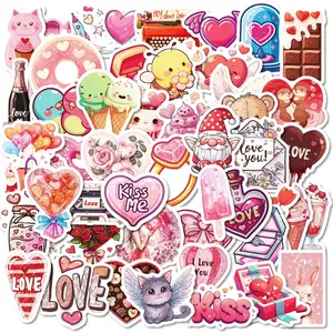 Valentine's Day Heart Decorative Stickers Set, Romantic Love Element Cartoon Decals, Bear Dessert Ring Creative Self-Adhesive, Holiday Journal Wall Stickers