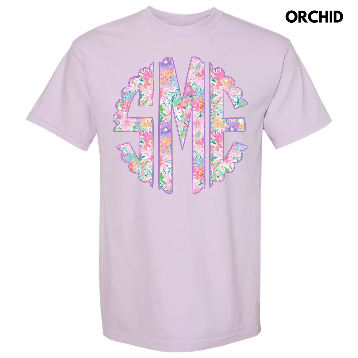 Purple Blossoms Monogram Comfort Colors T-Shirt 'NLB'
