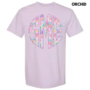 Purple Blossoms Monogram Comfort Colors T-Shirt 'NLB'
