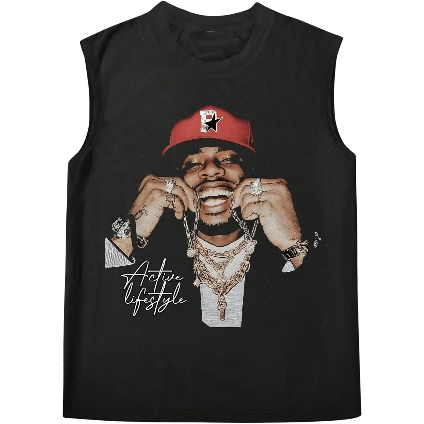 SOLY HUX Men's Vintage Graphic Tank Tops Crew Neck Sleeveless Cut Off Shirts Streetwear