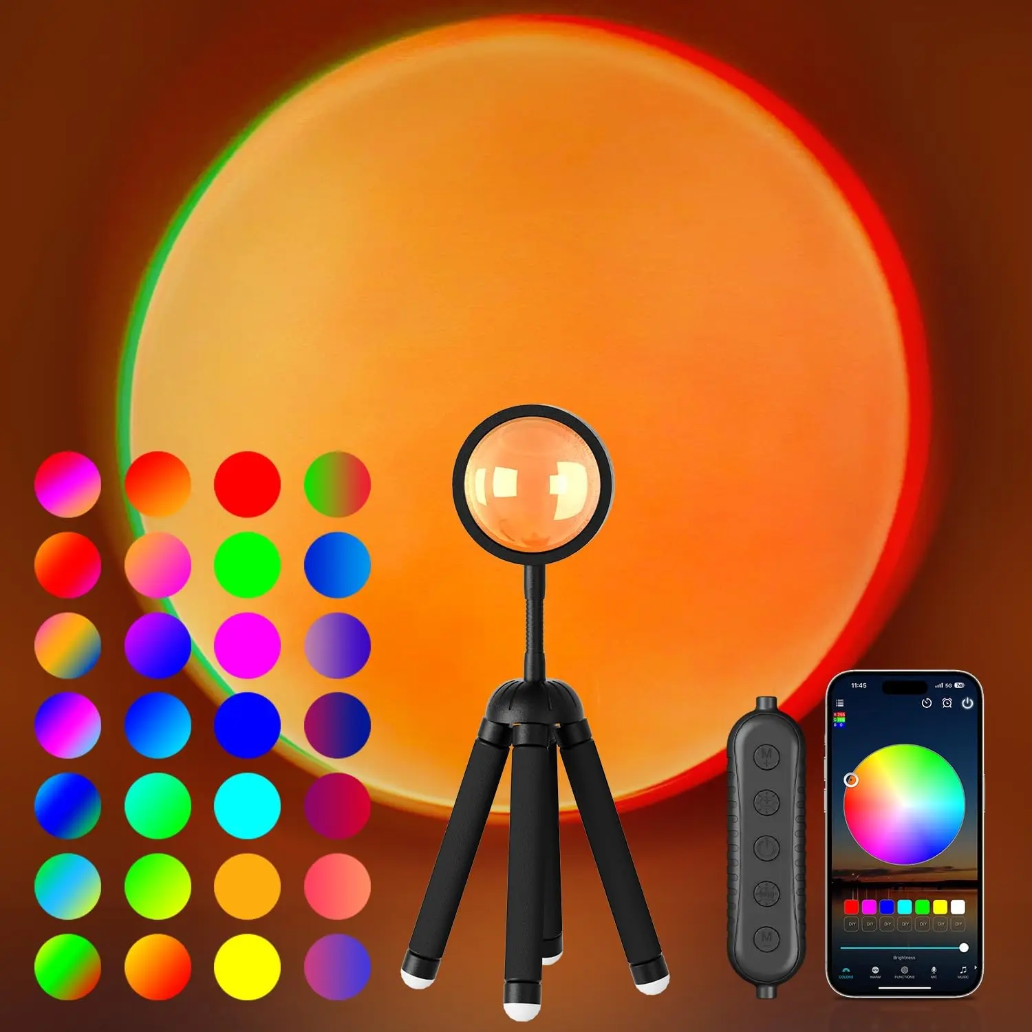 Multichrome Moon-Shaped Light-Up Novelty Sunset Lamp Projector with APP Control, 360-Degree Rotation, Multicolor LED Lights for Room Mood Lighting, Bedroom Decor & Christmas Gifts for Women, Light-Up Novelty Lighting, Moon-Shaped Novelty Lighting