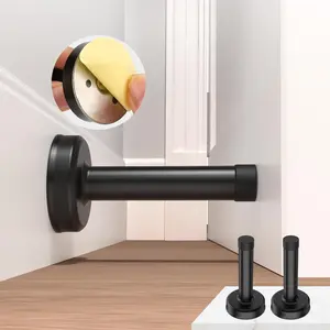 2 Pack Door Stoppers, No Drilling Wall Protection with Rubber Padded Tip, 304 Stainless Steel Sound Dampening Door Stops for Bottom and Top of Door, Black