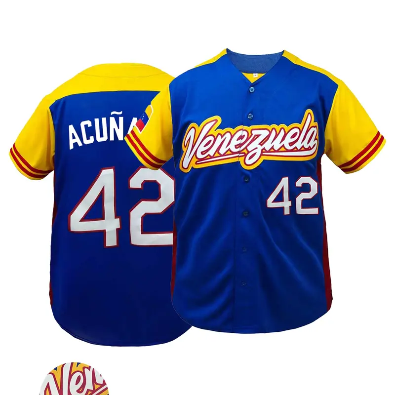 High-Quality "Venezuela 42" Stitched Baseball Jersey, Loose Short-Sleeve Breathable Baseball Shirt for Outdoor Sports, Casual Wear, and All Seasons, Unisex Athletic Top, Sporty Jersey