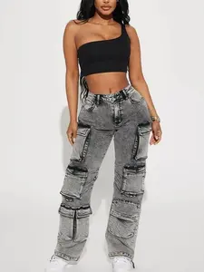 Fairfax High Rise Stretch Cargo Jeans - Acid Wash Grey